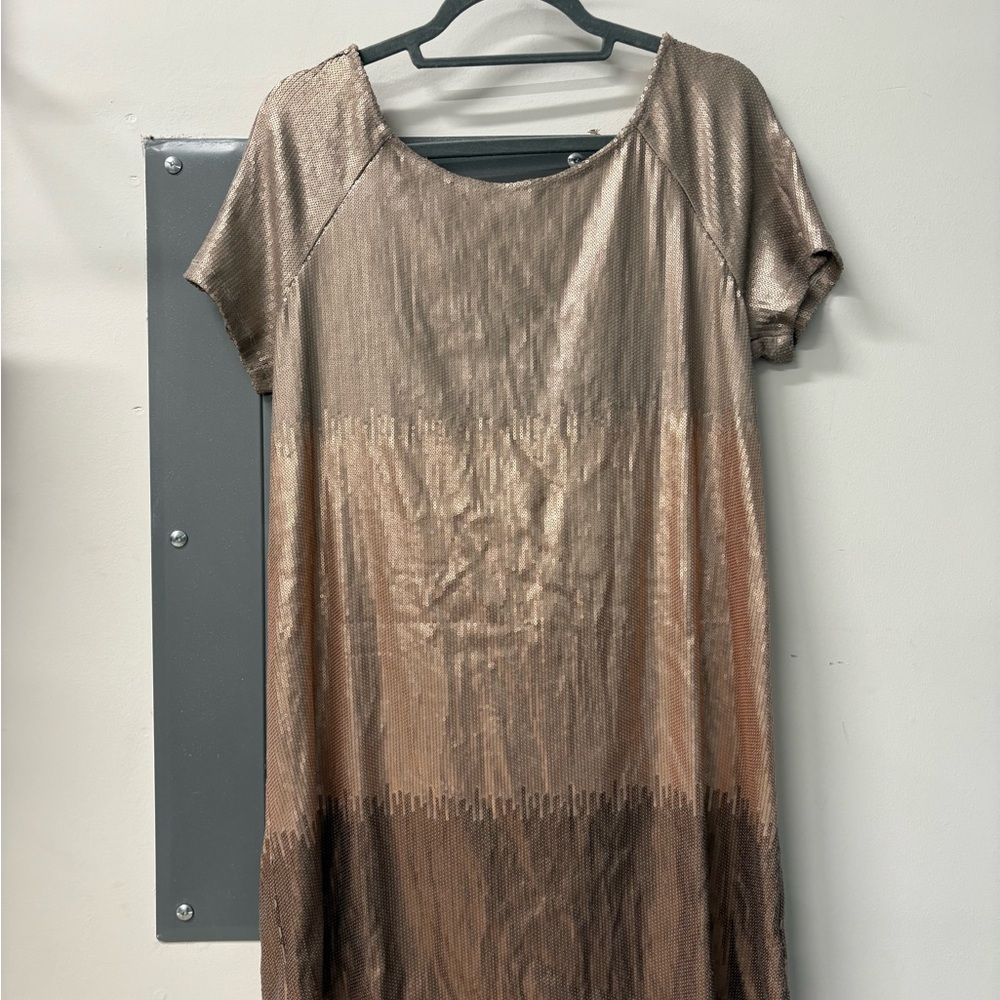 Metallic Rose gold Free people Short Sleeve Dress with drape back
